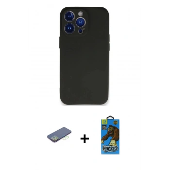 MARSİLYAN™- iPhone 13 Pro Max Kılıf Kozmos Yansıma Özel Seri - Siyah 18D Cam Ekran Koruyucu + Renkli Kamera Lens Koruma Cam - YL
