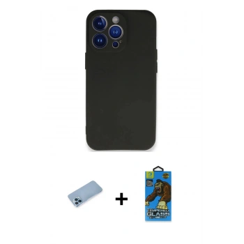 MARSİLYAN™- iPhone 13 Pro Max Kılıf Kozmos Yansıma Özel Seri - Siyah 18D Cam Ekran Koruyucu + Shine Kamera Lens Koruma Cam - MI