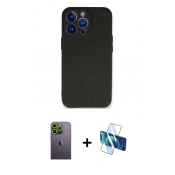 MARSİLYAN™- iPhone 13 Pro Max Kılıf Kozmos Yansıma Özel Seri - Siyah 3D Antistatik Cam Ekran Koruyucu + Neon Fosforlu Kamera Lens - YL