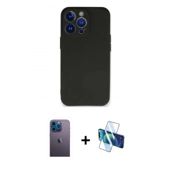 MARSİLYAN™- iPhone 13 Pro Max Kılıf Kozmos Yansıma Özel Seri - Siyah 3D Antistatik Cam Ekran Koruyucu + Neon Fosforlu Kamera Lens - MI