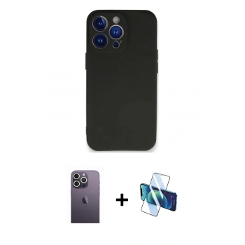 MARSİLYAN™- iPhone 13 Pro Max Kılıf Kozmos Yansıma Özel Seri - Siyah 3D Antistatik Cam Ekran Koruyucu + Neon Fosforlu Kamera Lens - BZ