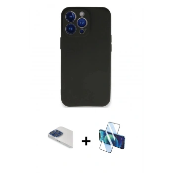 MARSİLYAN™- iPhone 13 Pro Max Kılıf Kozmos Yansıma Özel Seri - Siyah 3D Antistatik Cam Ekran Koruyucu + Pers Alüminyum Kamera Lens - LT
