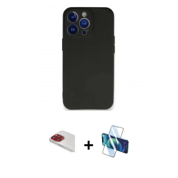 MARSİLYAN™- iPhone 13 Pro Max Kılıf Kozmos Yansıma Özel Seri - Siyah 3D Antistatik Cam Ekran Koruyucu + Pers Alüminyum Kamera Lens - KI