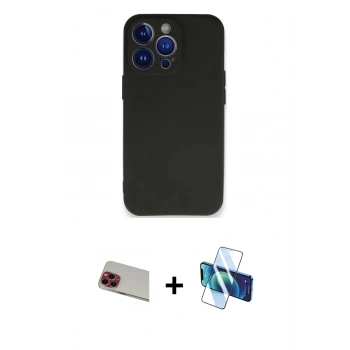 MARSİLYAN™- iPhone 13 Pro Max Kılıf Kozmos Yansıma Özel Seri - Siyah 3D Antistatik Cam Ekran Koruyucu + Rainbow Kamera Lens Koruma Cam - KI