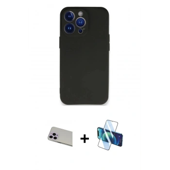 MARSİLYAN™- iPhone 13 Pro Max Kılıf Kozmos Yansıma Özel Seri - Siyah 3D Antistatik Cam Ekran Koruyucu + Rainbow Kamera Lens Koruma Cam - MR
