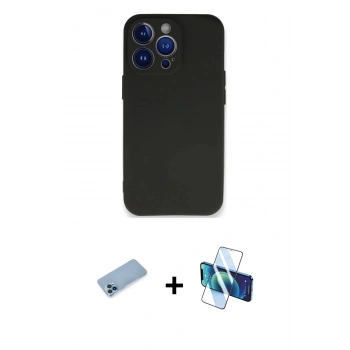MARSİLYAN™- iPhone 13 Pro Max Kılıf Kozmos Yansıma Özel Seri - Siyah 3D Antistatik Cam Ekran Koruyucu + Shine Kamera Lens Koruma Cam - MI