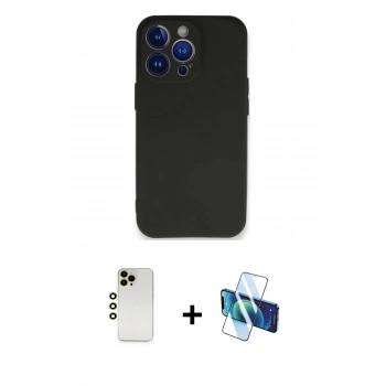 MARSİLYAN™- iPhone 13 Pro Max Kılıf Kozmos Yansıma Özel Seri - Siyah 3D Antistatik Cam Ekran Koruyucu + Shine Kamera Lens - GD