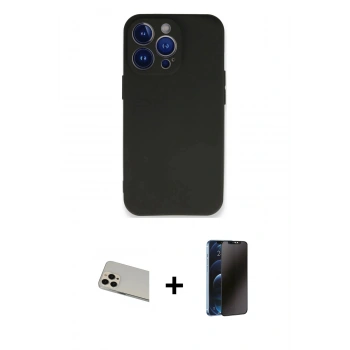 MARSİLYAN™- iPhone 13 Pro Max Kılıf Kozmos Yansıma Özel Seri - Siyah 3D Antistatik Hayalet Cam Ekran Koruyucu + Rainbow Kamera Lens Koruma Cam - REGD
