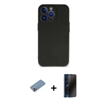 MARSİLYAN™- iPhone 13 Pro Max Kılıf Kozmos Yansıma Özel Seri - Siyah 3D Antistatik Hayalet Cam Ekran Koruyucu + Shine Kamera Lens Koruma Cam - PE