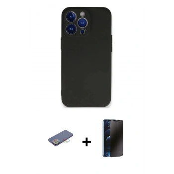 MARSİLYAN™- iPhone 13 Pro Max Kılıf Kozmos Yansıma Özel Seri - Siyah 3D Antistatik Hayalet Cam Ekran Koruyucu + Renkli Kamera Lens Koruma Cam - MI