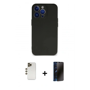 MARSİLYAN™- iPhone 13 Pro Max Kılıf Kozmos Yansıma Özel Seri - Siyah 3D Antistatik Hayalet Cam Ekran Koruyucu + Shine Kamera Lens - GD