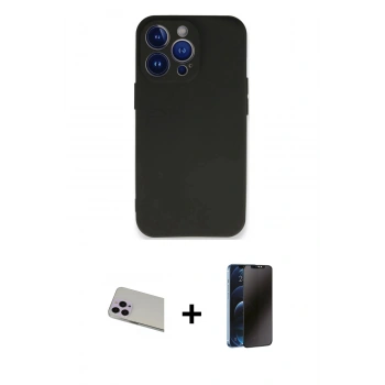 MARSİLYAN™- iPhone 13 Pro Max Kılıf Kozmos Yansıma Özel Seri - Siyah 3D Antistatik Hayalet Cam Ekran Koruyucu + Rainbow Kamera Lens Koruma Cam - MR