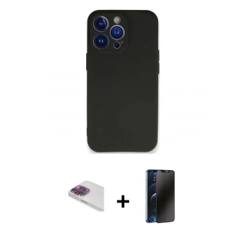 MARSİLYAN™- iPhone 13 Pro Max Kılıf Kozmos Yansıma Özel Seri - Siyah 3D Antistatik Hayalet Cam Ekran Koruyucu + Pers Alüminyum Kamera Lens - GI