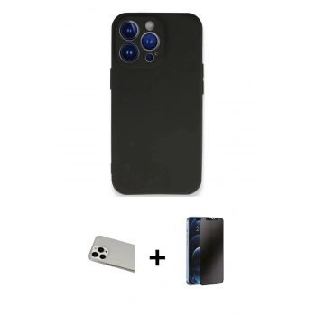 MARSİLYAN™- iPhone 13 Pro Max Kılıf Kozmos Yansıma Özel Seri - Siyah 3D Antistatik Hayalet Cam Ekran Koruyucu + Rainbow Kamera Lens Koruma Cam - BZ