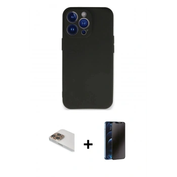 MARSİLYAN™- iPhone 13 Pro Max Kılıf Kozmos Yansıma Özel Seri - Siyah 3D Antistatik Hayalet Cam Ekran Koruyucu + Pers Alüminyum Kamera Lens - GD