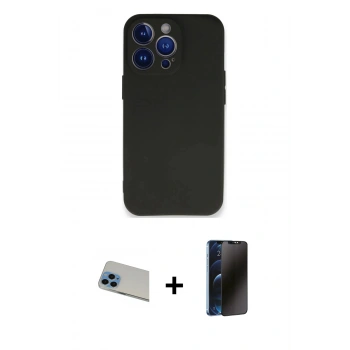 MARSİLYAN™- iPhone 13 Pro Max Kılıf Kozmos Yansıma Özel Seri - Siyah 3D Antistatik Hayalet Cam Ekran Koruyucu + Rainbow Kamera Lens Koruma Cam - MI