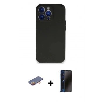 MARSİLYAN™- iPhone 13 Pro Max Kılıf Kozmos Yansıma Özel Seri - Siyah 3D Antistatik Hayalet Cam Ekran Koruyucu + Renkli Kamera Lens Koruma Cam - TU