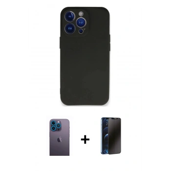 MARSİLYAN™- iPhone 13 Pro Max Kılıf Kozmos Yansıma Özel Seri - Siyah 3D Antistatik Hayalet Cam Ekran Koruyucu + Neon Fosforlu Kamera Lens - MI