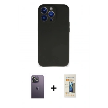 MARSİLYAN™- iPhone 13 Pro Max Kılıf Kozmos Yansıma Özel Seri - Siyah 6D Mat Seramik Hayalet Nano Ekran Koruyucu + Neon Fosforlu Kamera Lens - BZ