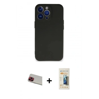 MARSİLYAN™- iPhone 13 Pro Max Kılıf Kozmos Yansıma Özel Seri - Siyah 6D Mat Seramik Hayalet Nano Ekran Koruyucu + Rainbow Kamera Lens Koruma Cam - KI