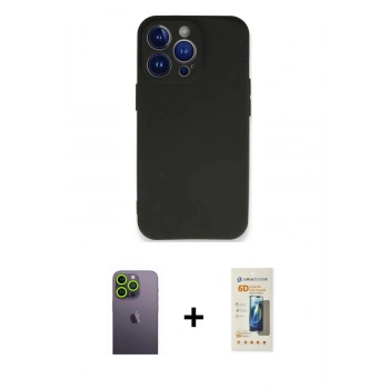 MARSİLYAN™- iPhone 13 Pro Max Kılıf Kozmos Yansıma Özel Seri - Siyah 6D Mat Seramik Hayalet Nano Ekran Koruyucu + Neon Fosforlu Kamera Lens - YL