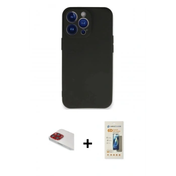 MARSİLYAN™- iPhone 13 Pro Max Kılıf Kozmos Yansıma Özel Seri - Siyah 6D Mat Seramik Hayalet Nano Ekran Koruyucu + Pers Alüminyum Kamera Lens - KI