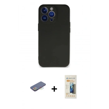 MARSİLYAN™- iPhone 13 Pro Max Kılıf Kozmos Yansıma Özel Seri - Siyah 6D Mat Seramik Hayalet Nano Ekran Koruyucu + Renkli Kamera Lens Koruma Cam - MI