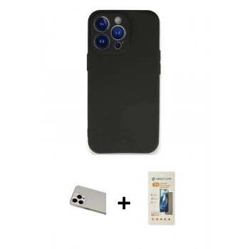 MARSİLYAN™- iPhone 13 Pro Max Kılıf Kozmos Yansıma Özel Seri - Siyah 6D Mat Seramik Hayalet Nano Ekran Koruyucu + Rainbow Kamera Lens Koruma Cam - BZ
