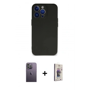 MARSİLYAN™- iPhone 13 Pro Max Kılıf Kozmos Yansıma Özel Seri - Siyah Bilvis 3D Cam Ekran Koruyucu + Neon Fosforlu Kamera Lens - BZ