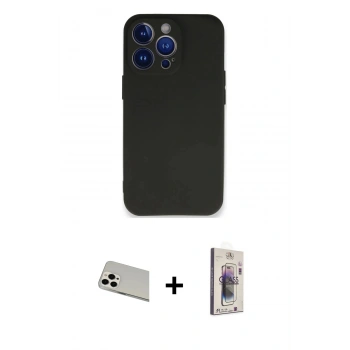 MARSİLYAN™- iPhone 13 Pro Max Kılıf Kozmos Yansıma Özel Seri - Siyah Bilvis 3D Cam Ekran Koruyucu + Rainbow Kamera Lens Koruma Cam - BZ