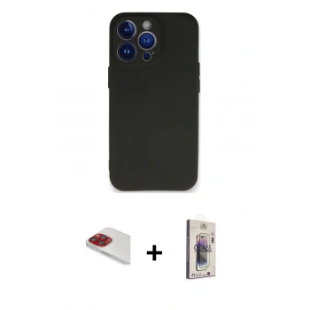 MARSİLYAN™- iPhone 13 Pro Max Kılıf Kozmos Yansıma Özel Seri - Siyah Bilvis 3D Cam Ekran Koruyucu + Pers Alüminyum Kamera Lens - KI