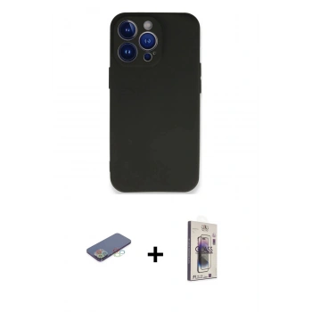 MARSİLYAN™- iPhone 13 Pro Max Kılıf Kozmos Yansıma Özel Seri - Siyah Bilvis 3D Cam Ekran Koruyucu + Renkli Kamera Lens Koruma Cam - MI
