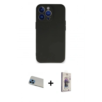 MARSİLYAN™- iPhone 13 Pro Max Kılıf Kozmos Yansıma Özel Seri - Siyah Bilvis 3D Cam Ekran Koruyucu + Rainbow Kamera Lens Koruma Cam - MI