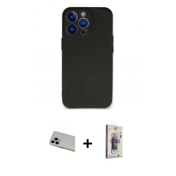 MARSİLYAN™- iPhone 13 Pro Max Kılıf Kozmos Yansıma Özel Seri - Siyah Bilvis 3D Cam Ekran Koruyucu + Rainbow Kamera Lens Koruma Cam - MR