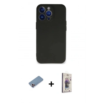 MARSİLYAN™- iPhone 13 Pro Max Kılıf Kozmos Yansıma Özel Seri - Siyah Bilvis 3D Cam Ekran Koruyucu + Shine Kamera Lens Koruma Cam - PE