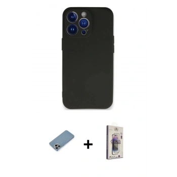 MARSİLYAN™- iPhone 13 Pro Max Kılıf Kozmos Yansıma Özel Seri - Siyah Bilvis 3D Cam Ekran Koruyucu + Shine Kamera Lens Koruma Cam - GI
