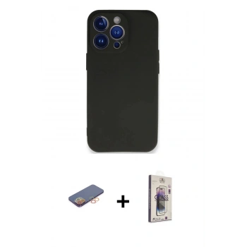 MARSİLYAN™- iPhone 13 Pro Max Kılıf Kozmos Yansıma Özel Seri - Siyah Bilvis 3D Cam Ekran Koruyucu + Renkli Kamera Lens Koruma Cam - TU