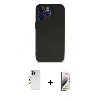 MARSİLYAN™- iPhone 13 Pro Max Kılıf Kozmos Yansıma Özel Seri - Siyah Bilvis 3D Mat Cam Ekran Koruyucu + Shine Kamera Lens - GD