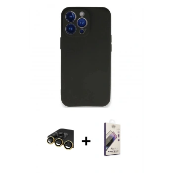 MARSİLYAN™- iPhone 13 Pro Max Kılıf Kozmos Yansıma Özel Seri - Siyah Bilvis 3D Mat Cam Ekran Koruyucu + Raze Metal Kamera Lens - GD