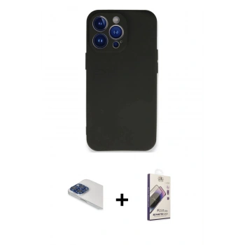 MARSİLYAN™- iPhone 13 Pro Max Kılıf Kozmos Yansıma Özel Seri - Siyah Bilvis 3D Mat Cam Ekran Koruyucu + Pers Alüminyum Kamera Lens - LT