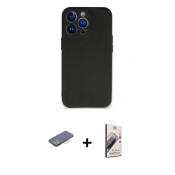 MARSİLYAN™- iPhone 13 Pro Max Kılıf Kozmos Yansıma Özel Seri - Siyah Bilvis 3D Mat Cam Ekran Koruyucu + Renkli Kamera Lens Koruma Cam - MI