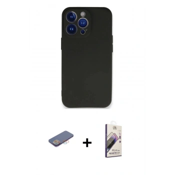MARSİLYAN™- iPhone 13 Pro Max Kılıf Kozmos Yansıma Özel Seri - Siyah Bilvis 3D Mat Cam Ekran Koruyucu + Renkli Kamera Lens Koruma Cam - PE