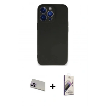 MARSİLYAN™- iPhone 13 Pro Max Kılıf Kozmos Yansıma Özel Seri - Siyah Bilvis 3D Mat Cam Ekran Koruyucu + Rainbow Kamera Lens Koruma Cam - MR