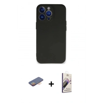 MARSİLYAN™- iPhone 13 Pro Max Kılıf Kozmos Yansıma Özel Seri - Siyah Bilvis 3D Mat Cam Ekran Koruyucu + Renkli Kamera Lens Koruma Cam - TU
