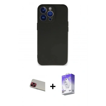 MARSİLYAN™- iPhone 13 Pro Max Kılıf Kozmos Yansıma Özel Seri - Siyah Bilvis 5in1 3D Magic Cam Ekran Koruyucu + Rainbow Kamera Lens Koruma Cam - KI
