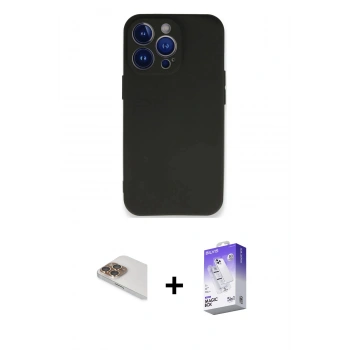 MARSİLYAN™- iPhone 13 Pro Max Kılıf Kozmos Yansıma Özel Seri - Siyah Bilvis 5in1 3D Magic Cam Ekran Koruyucu + Pers Alüminyum Kamera Lens - GD