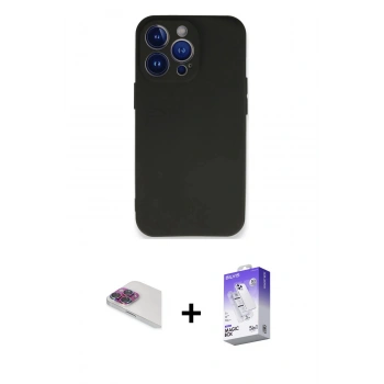 MARSİLYAN™- iPhone 13 Pro Max Kılıf Kozmos Yansıma Özel Seri - Siyah Bilvis 5in1 3D Magic Cam Ekran Koruyucu + Pers Alüminyum Kamera Lens - GI