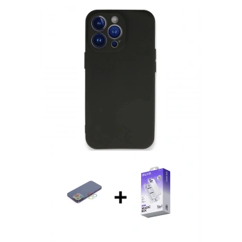MARSİLYAN™- iPhone 13 Pro Max Kılıf Kozmos Yansıma Özel Seri - Siyah Bilvis 5in1 3D Magic Cam Ekran Koruyucu + Renkli Kamera Lens Koruma Cam - MI