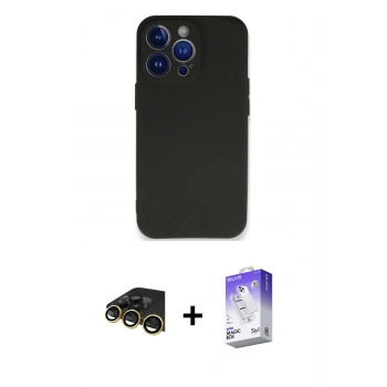 MARSİLYAN™- iPhone 13 Pro Max Kılıf Kozmos Yansıma Özel Seri - Siyah Bilvis 5in1 3D Magic Cam Ekran Koruyucu + Raze Metal Kamera Lens - GD