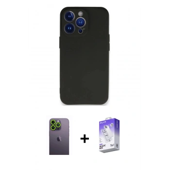 MARSİLYAN™- iPhone 13 Pro Max Kılıf Kozmos Yansıma Özel Seri - Siyah Bilvis 5in1 3D Magic Cam Ekran Koruyucu + Neon Fosforlu Kamera Lens - YL